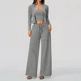 Ink White Women's Striped Running Yoga Set 3 Piece Breathable