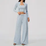 MS4556-3 · Pale Blue White Pale Blue White Women's Striped Running Yoga Set 3 Piece Breathable