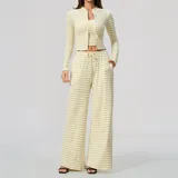 Mustard White Women's Striped Running Yoga Set 3 Piece Breathable