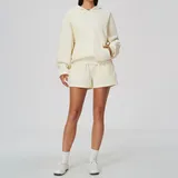 Cream White Women's Hooded Long Sleeve Yoga Set