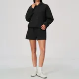 Jet Black Women's Hooded Long Sleeve Yoga Set