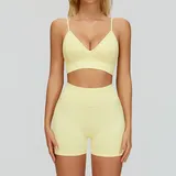 Cream Yellow Women's Yoga Set Seamless Running 3 Piece Slimming