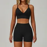 Jet Black Women's Yoga Set Seamless Running 3 Piece Slimming