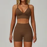 MS7790-4 · Dark Coffee Dark Coffee Women's Yoga Set Seamless Running 3 Piece Slimming