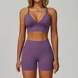 Misty Purple Women's Yoga Set Seamless Running 3 Piece Slimming