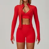 Red Women's Yoga Set Seamless Running 3 Piece Slimming