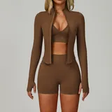 MS7790-8 · Coffee Coffee Women's Yoga Set Seamless Running 3 Piece Slimming