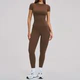 Chocolate Brown Women's Quick Dry Zip Workout Set