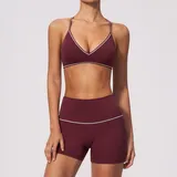 Burgundy Women's Stretch Color Block Yoga Set