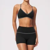 Jet Black Women's Stretch Color Block Yoga Set