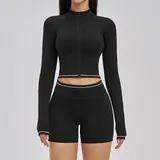 NS3562-2 · Jet Black Jet Black Women's Windproof Fitness Yoga Activewear Set Bare Feel