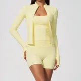 Ivory Yellow Pilates Yoga Set 3 Piece Breathable Fitted Women's