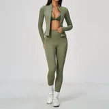 NS6116-2 · Army Green Army Green Women's Yoga Set Bare Feel Fitness 3 Piece