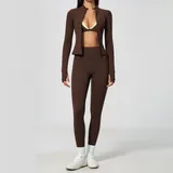NS6116-4 · Deep Brown Yellow Clash Deep Brown Yellow Clash Women's Yoga Set Bare Feel Fitness 3 Piece