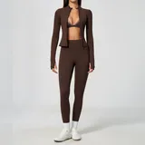 Deep Brown Pink Clash Women's Yoga Set Bare Feel Fitness 3 Piece