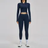 Abyss Blue Women's Supportive Running Yoga Set 3 Piece Fitted