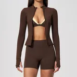 PS6116-3 · Deep Brown Yellow Clash Deep Brown Yellow Clash Women's Yoga Set Quick Dry Running 3 Piece