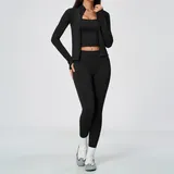 Jet Black Fitted Running Women's Yoga Activewear Set 3 Piece
