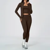 Ink Brown Fitted Running Women's Yoga Activewear Set 3 Piece