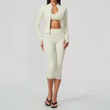 Cream White Women's Zip Up Yoga Set 3 Piece Slimming