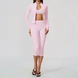 Falling Blossom Pink Women's Zip Up Yoga Set 3 Piece Slimming