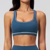 Dark Blue Women's Brushed Color Block Workout Bra