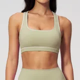 Moss Green Women's Brushed Color Block Workout Bra