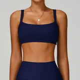 Navy Blue Women's Backless Fitted Workout Bra