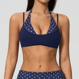 Dark Blue White Dot Women's Color Block Strappy Sports Bra