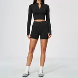 Jet Black Women's Fitted Running Yoga Activewear Set Quick Dry