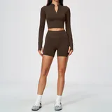 Ink Brown Women's Fitted Running Yoga Activewear Set Quick Dry
