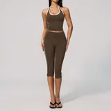 Coffee Brown Women's Quick Dry Pilates Yoga Set