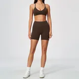 Ink Brown Women's Seamless Sports Bra Shorts Set