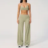 Moss Green Women's Foldover Sports Bra Shorts Set