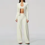 SS5558-1 · Cream White Cream White Women's Flared Long Sleeve Yoga Set