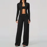 SS5558-2 · Jet Black Jet Black Women's Flared Long Sleeve Yoga Set
