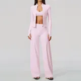 Falling Blossom Pink Women's Flared Long Sleeve Yoga Set