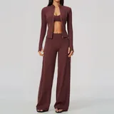 Wine Red Women's Flared Long Sleeve Yoga Set