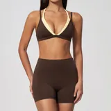 Dark Brown Two-Tone Women's Bare Feel Lightweight Yoga Set