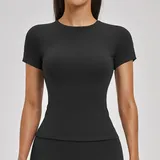 Jet Black Women's Running Short Sleeve Top Crew Neck Brushed