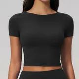 ST2551-2 · Jet Black Jet Black Yoga Women's Short Sleeve Top Short Sleeve Brushed