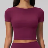 Dark Purple Red Yoga Women's Short Sleeve Top Short Sleeve Brushed