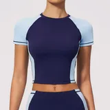 Dark Navy Women's Short Sleeve Top Running Short Sleeve Fitted