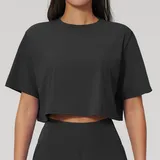 ST3091-2 · Jet Black Jet Black Women's Yoga Short Sleeve Top Crew Neck Relaxed
