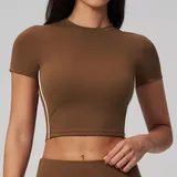 Chestnut Brown Women's Pilates Short Sleeve Top Short Sleeve Brushed