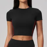 Black Red Clash Women's Pilates Short Sleeve Top Short Sleeve Brushed