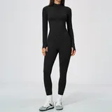 Jet Black Women's Yoga Set Breathable Fitness High Waist Fitted