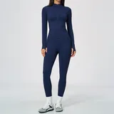 Ink Blue Women's Yoga Set Breathable Fitness High Waist Fitted