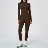 Ink Brown Women's Yoga Set Breathable Fitness High Waist Fitted