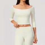 Cream White Women's Short Sleeve Top High Waist Slimming Fitted